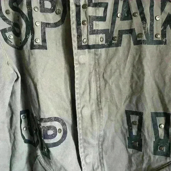 Zara Military Speak Up Trench Motor Biker Graphic Bird Olive Green Jacket XS - Picture 7 of 15